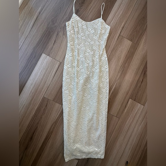 Vintage Cream Sequin Sparkly Crochet Maxi Dress Gown - Picture 5 of 13